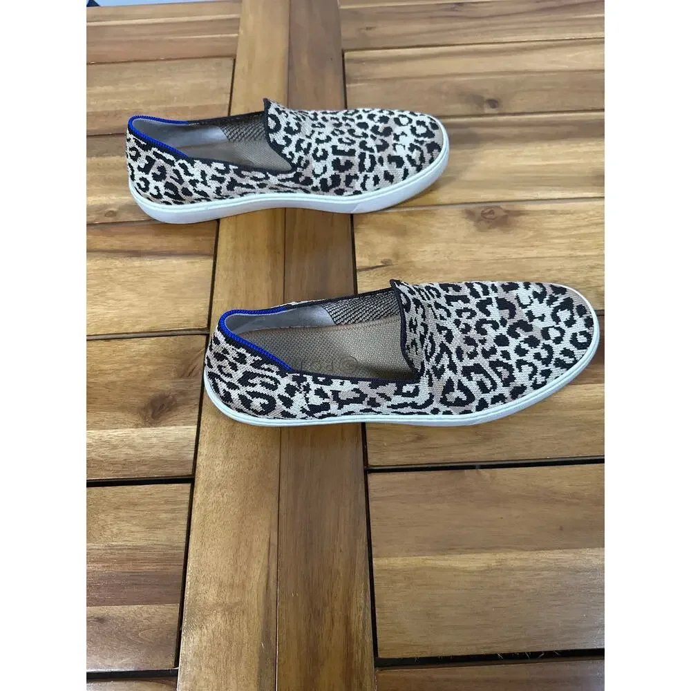 Rothy’s Women’s 10.5 Leopard Print Knit Slip On Sneakers Animal Print